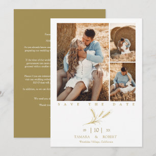 Minimalist Golden Wheat 3 Photos Collage Wedding