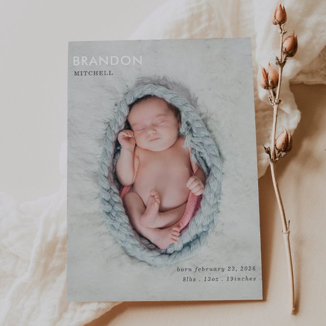 Minimalist Gray Photo Baby Announcement Flat Card (Subido por el creador)