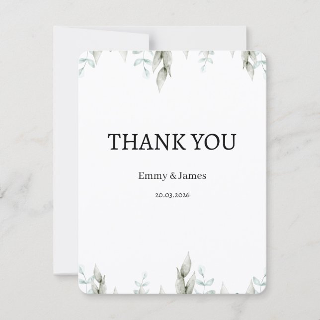 Minimalist Greenery Wedding Thank You Card (Anverso)