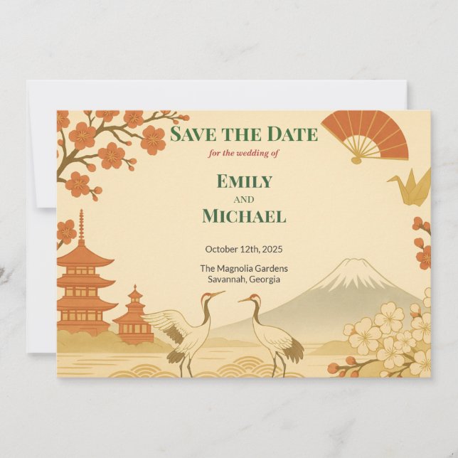 Minimalist Japanese Cherry Blossom Save the Date (Anverso)