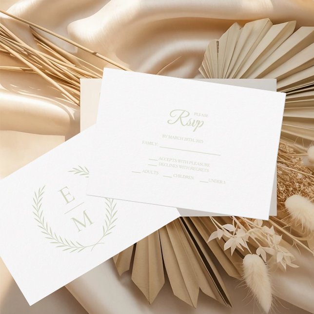 Minimalist Laurel Monogram Wedding RSVP Cards (Subido por el creador)