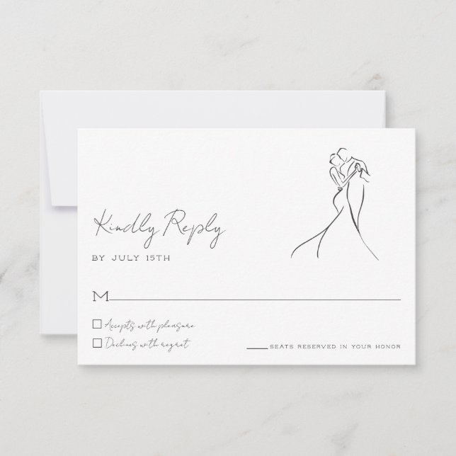 Minimalist Line Art Couple Wedding RSVP Card (Anverso)