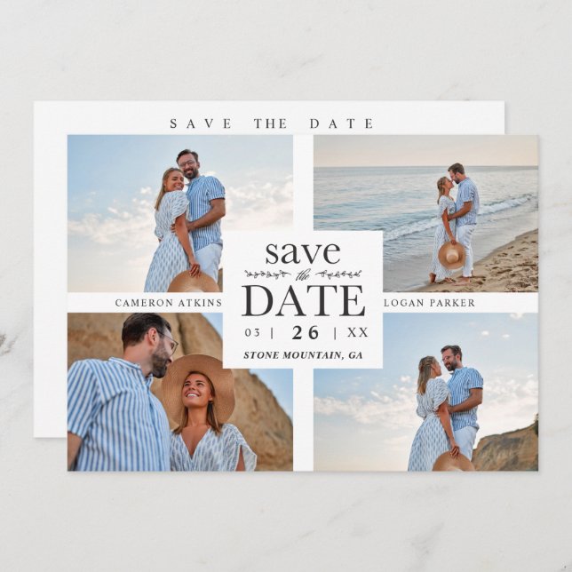 Minimalist Modern Collage 4 Custom Photos Wedding (Anverso / Reverso)