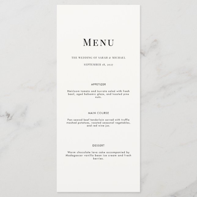 Minimalist Modern Typography Wedding Menu Card (Anverso)