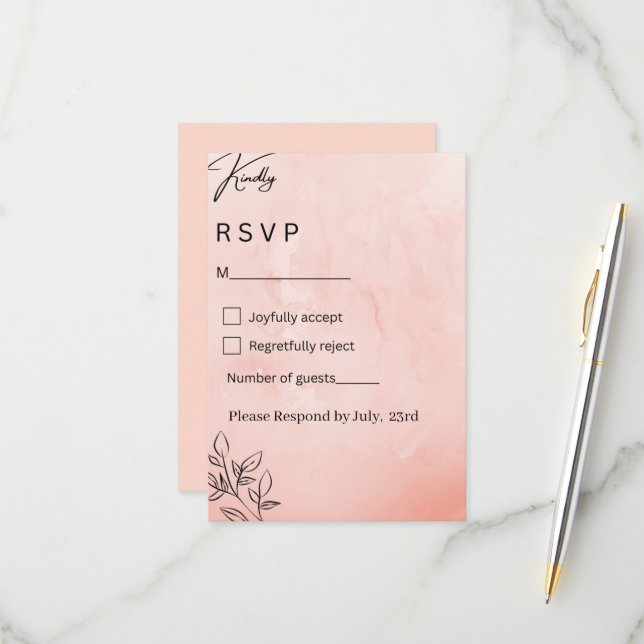 Minimalist Peach Botanical Wedding RSVP (Anverso/Reverso In Situ)