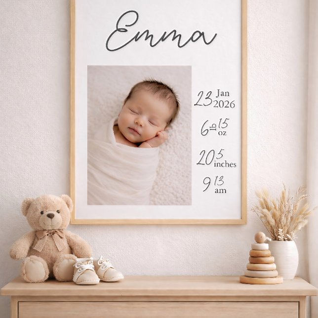 Minimalist Personalized Baby Birth Poster Photo (Minimalist Personalized Baby Birth Poster Photo)