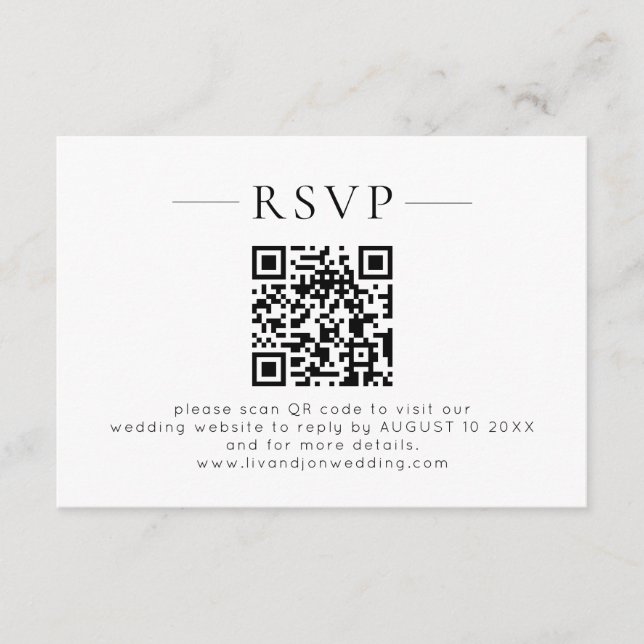 Minimalist QR Code Black White Wedding RSVP (Anverso)