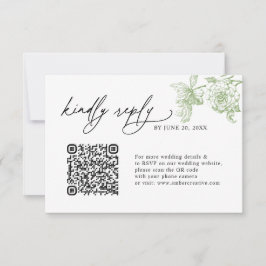 Minimalist Sage Green QR code Wedding RSVP Cards
