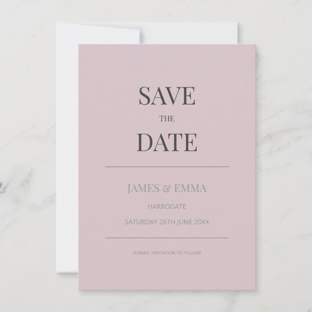Minimalist Save the Date Card Dusky Rose (Anverso)