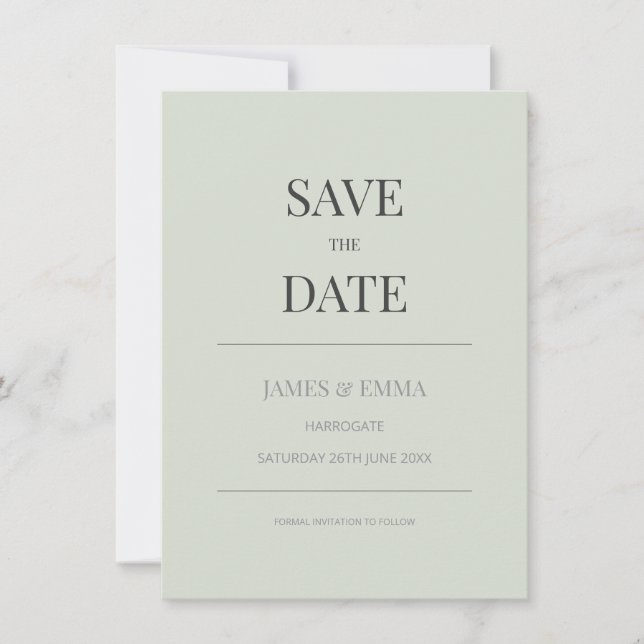 Minimalist Save the Date Card | Pale Sage Green (Anverso)