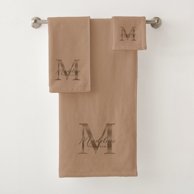 Minimalist Script Taupe Metallic Gold Monogram (In situ)