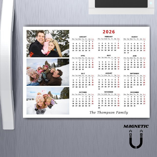 Minimalist Simple 2026 Calendar One Photo Magnet (Subido por el creador)