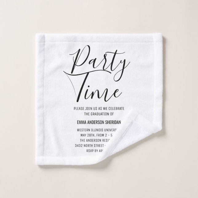 Minimalist Stylish Script Black & White Grad Party (Toallita)