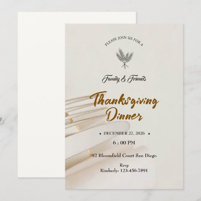 Minimalist Thanksgiving Invitation (Anverso / Reverso)