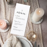 Minimalist Wedding Menu Card<br><div class="desc">Add a refined touch to your reception with this elegant minimalist wedding menu sign. Designed with a delicate heart accent and graceful script lettering, this menu display presents your meal selections in a clean, romantic layout that complements modern and timeless wedding décor. The structured format clearly highlights each course—from starters...</div>