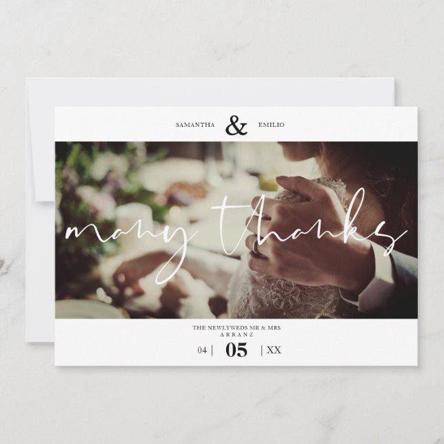 Minimalist White Many Thanks Photo Couple Wedding (Anverso)