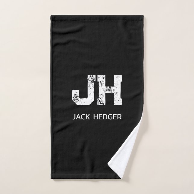 MINIMALIST WHITE TWO LETTER MONOGRAM NAME BLACK  (Toalla de mano)
