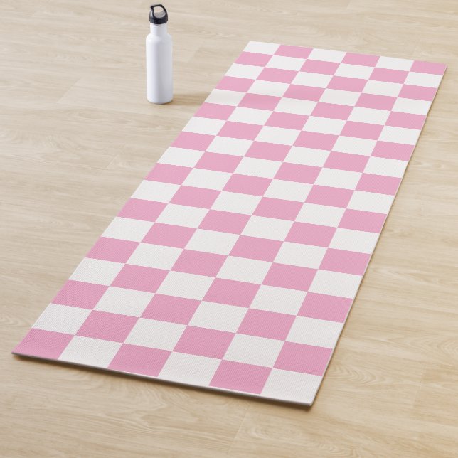 Minimalist White Yoga Mat with Pink Square Accent (In situ)