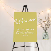 Minimalist Yellow Retro Script Baby Shower Welcome