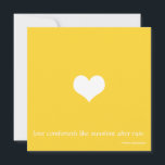 Minimalista amarillo y blanco Guardar la tarjeta d<br><div class="desc">Todo el texto de este minimalista amarillo y blanco guardar la tarjeta de fecha es totalmente personalizable. Si desea un aspecto más minimalista, también puede eliminar la imagen del corazón. La cita del frente atribuida a William Shakespeare dice "Amor confortante como el sol después de la lluvia". Sin embargo, puedes...</div>