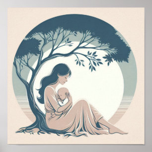 Minimalista arte pastel de mamá con bebé