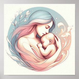 Minimalista arte pastel de mamá con bebé