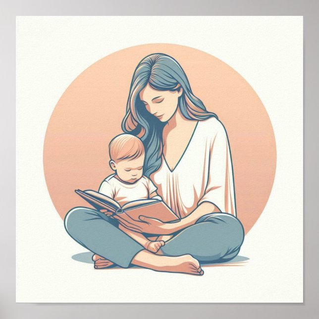 Minimalista arte pastel de mamá con bebé (Frente)