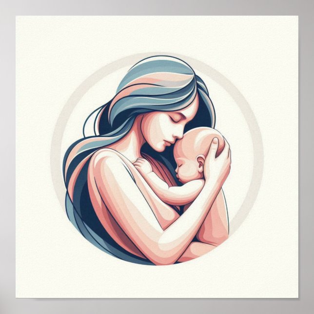Minimalista arte pastel de mamá con bebé (Frente)