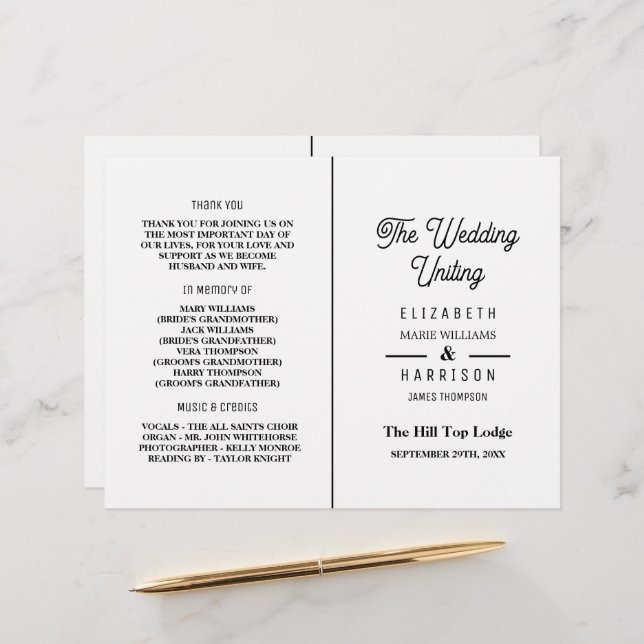 Minimalista - Blanco y negro - Programa de bodas (Anverso/Reverso In Situ)