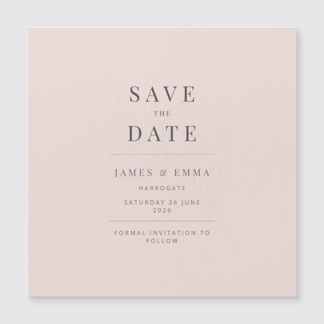 Minimalista Botánico Save the Date Rosa Suave (Anverso)