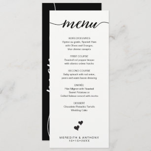 Minimalista caligrafía del menú Boda blanco negro