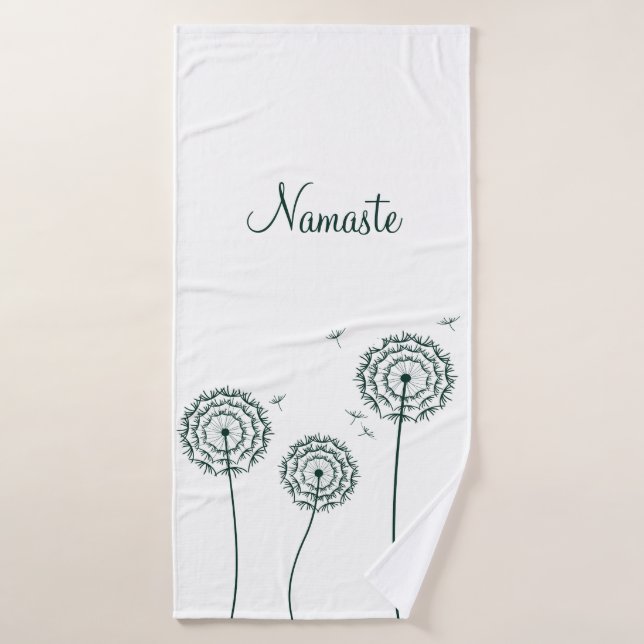 Minimalista Dandelion blanco blanco yoga Namaste (Toalla de baño)