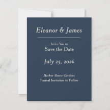 Minimalista Elegante Anuncio de Fecha de Boda Azul