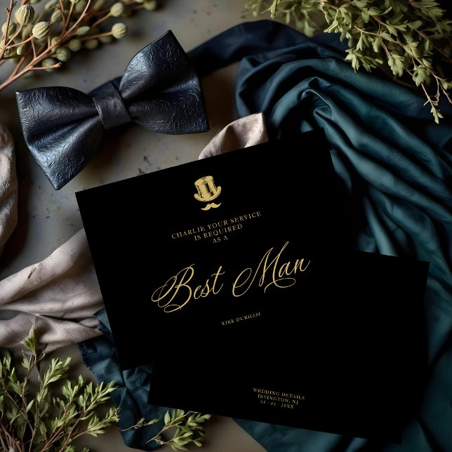 Minimalista falso Golden Best Man Boda de lujo (Minimalist Fake Golden Best Man Luxury Wedding Proposal Card.)