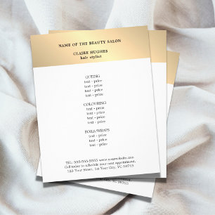Minimalista Faux Gold White Beauty Salon Menú