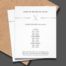 Minimalista Faux Silver Scisor Hairstylist Menu