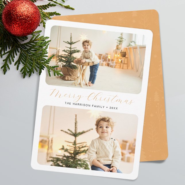 Minimalista Feliz Navidad Moderna 2 fotos (Minimalist Merry Christmas Modern 2 Photos Holiday Card)