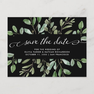 Minimalista Foliage Negro   Boda Anuncio de Fecha