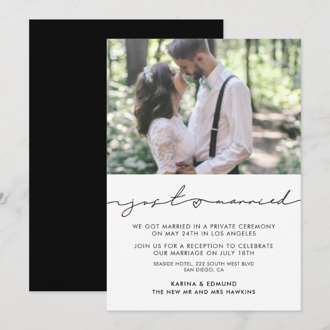 Minimalista invitación de boda manuscrita moderna (Anverso / Reverso)