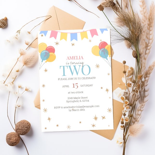 Minimalista invitación de cumpleaños con globos (Subido por el creador)
