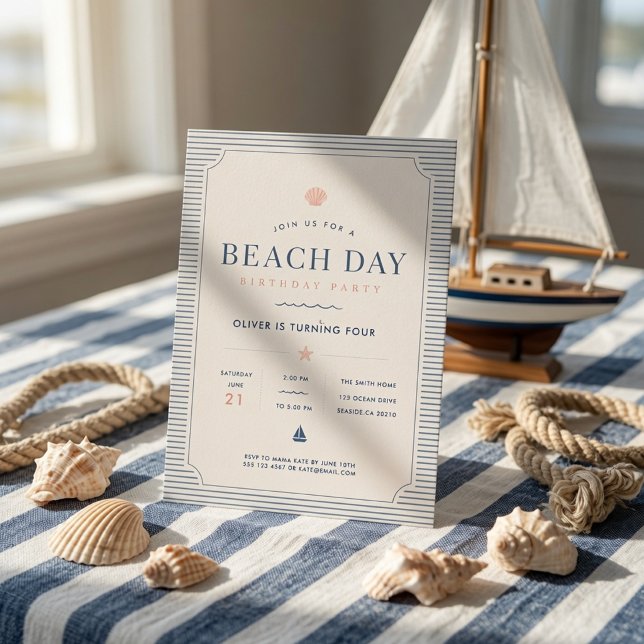 Minimalista Invitación de cumpleaños de playa náut (Subido por el creador)