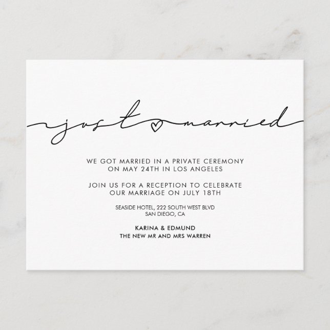 Minimalista invitación de recién casados (Anverso)