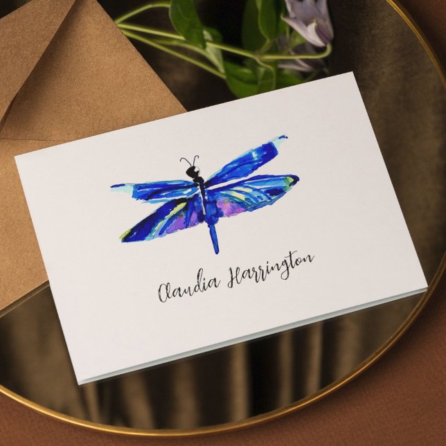 Minimalista libélula azul Elegante Naturaleza insp (Your personalization goes beneath the dragonfly in chic script typography.)