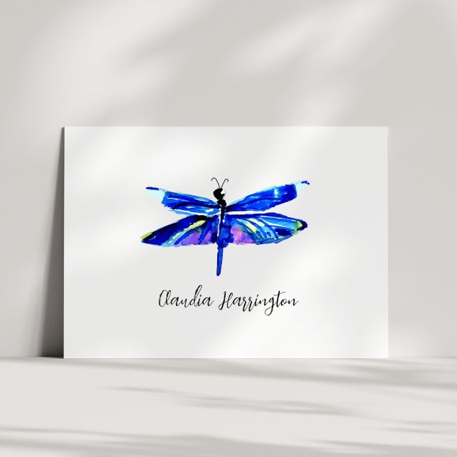 Minimalista libélula azul Elegante Naturaleza insp (This minimalist blue dragonfly note card features my own watercolor insect art.)