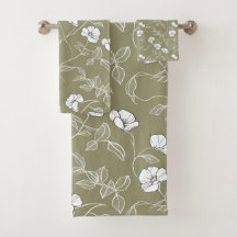 Minimalista Línea Blanca Floral Arte Olive Green