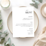 Minimalista menú Boda moderno negro y blanco<br><div class="desc">Menú boda moderno con diseño tipográfico minimalista en color blanco y negro.</div>