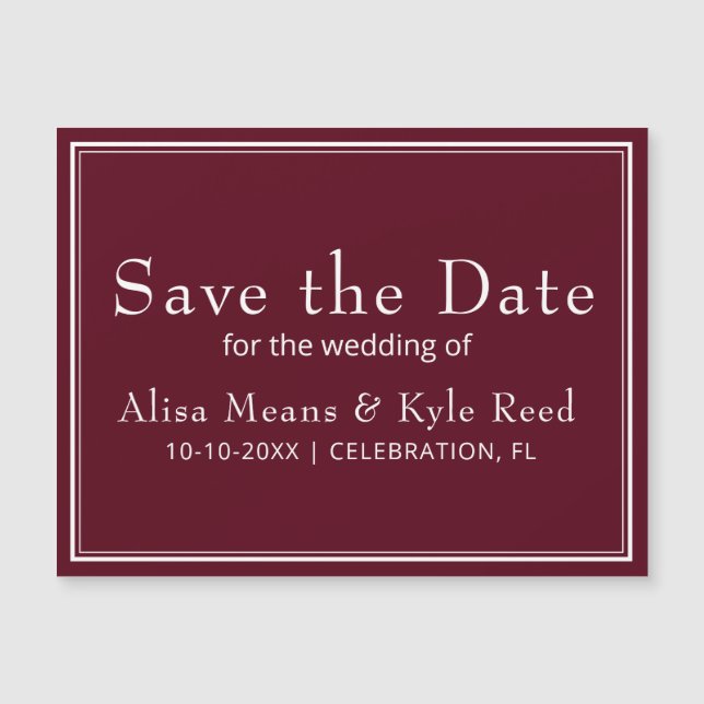 Minimalista Moderno Burgundy Save the Date (Anverso)