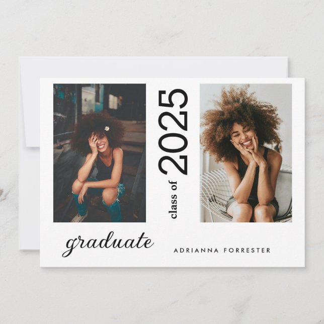 Minimalista Moderno Graduado Invitación a dos foto (Anverso)
