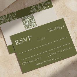 Minimalista Moderno RSVP de Boda Verde Oliva QR