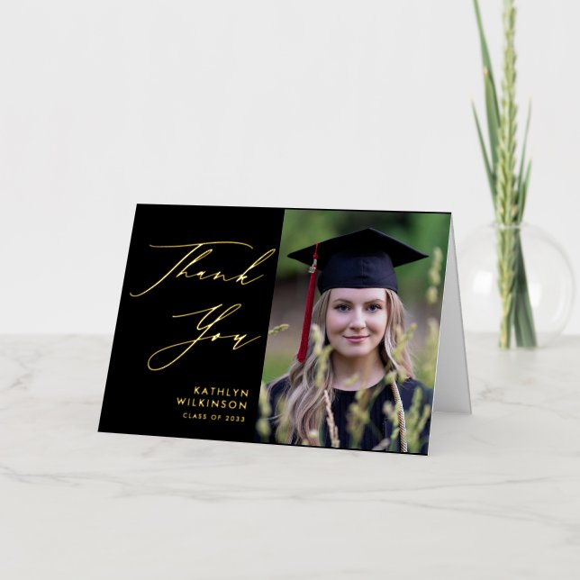 Minimalista Negro Elegante Script GRAD Gracias (Anverso)